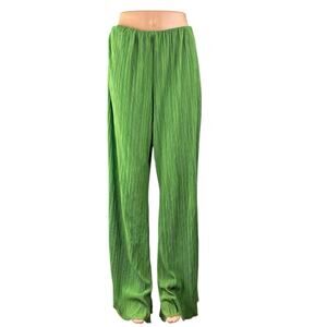 Zara Women's Green Peated High Waist Straight Wide Leg Trousers Pants Size L